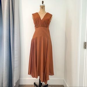 Topshop Pinafore Dress Brown Pleated Size S
